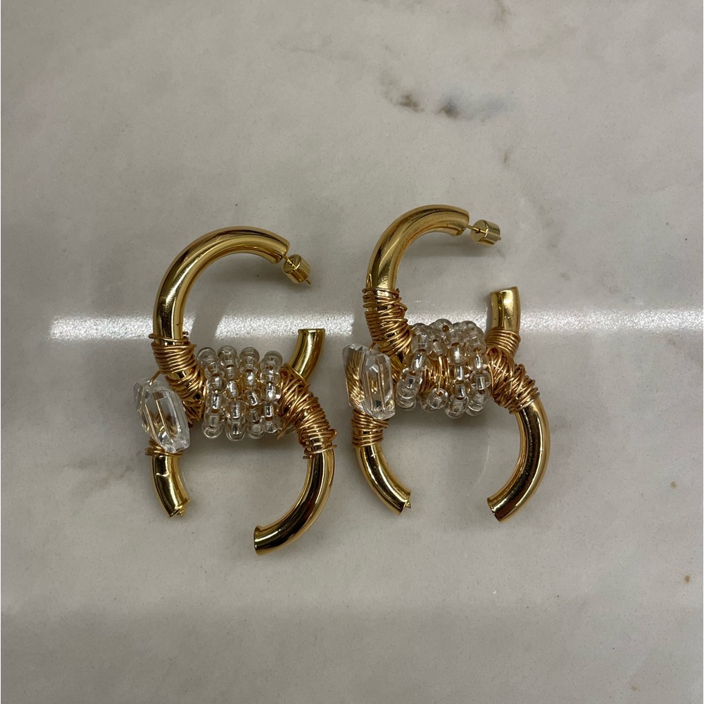 SOLD - JEBLANC Mixed Metal Twisted Hoops in Gold